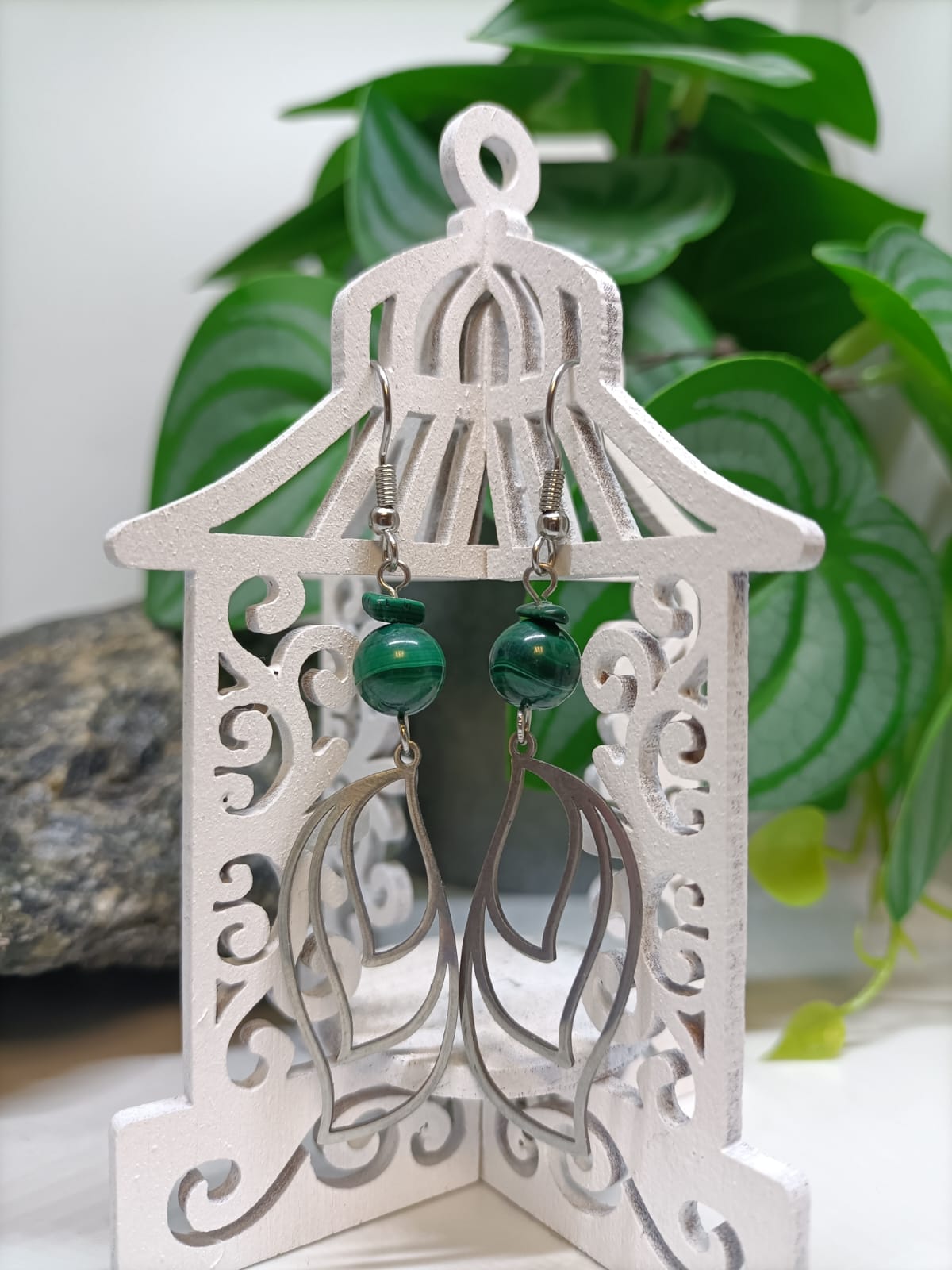 boucle-oreille-malachite-acier-inoxydable-montauban-grisolles-toulouse